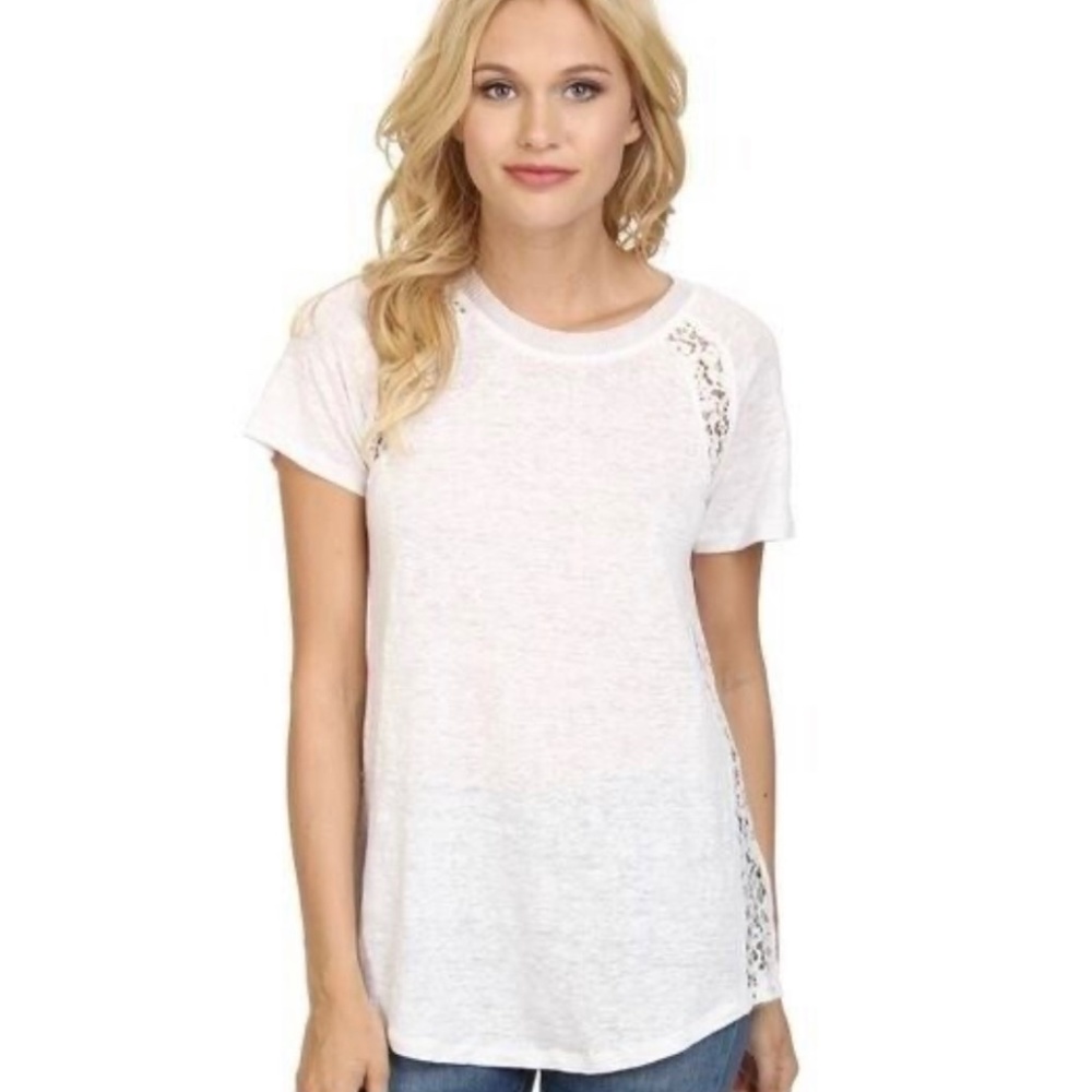 White Rebecca Taylor Short Sleeve T-Shirt Lined with Lace Womens Size S